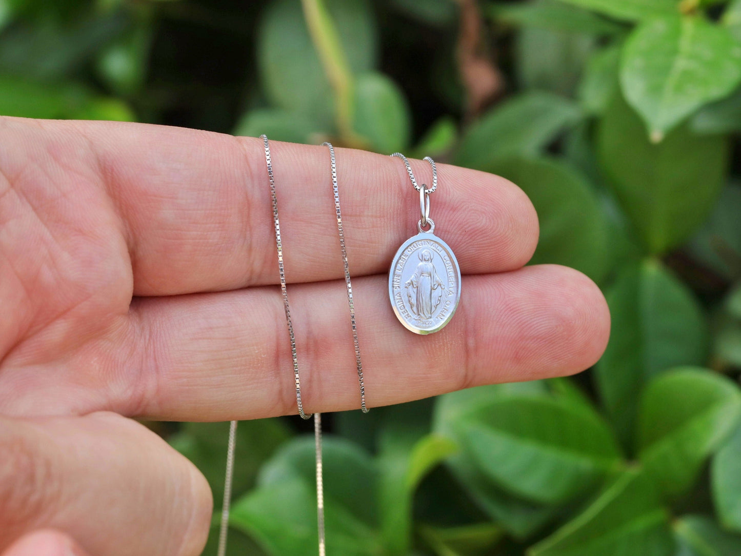 Medalla Milagrosa Simple, medalla de tamaño mediano, plata de ley 925, medalla ovalada de Nuestra Señora de Gracia, medalla católica para mujer, regalo para católica