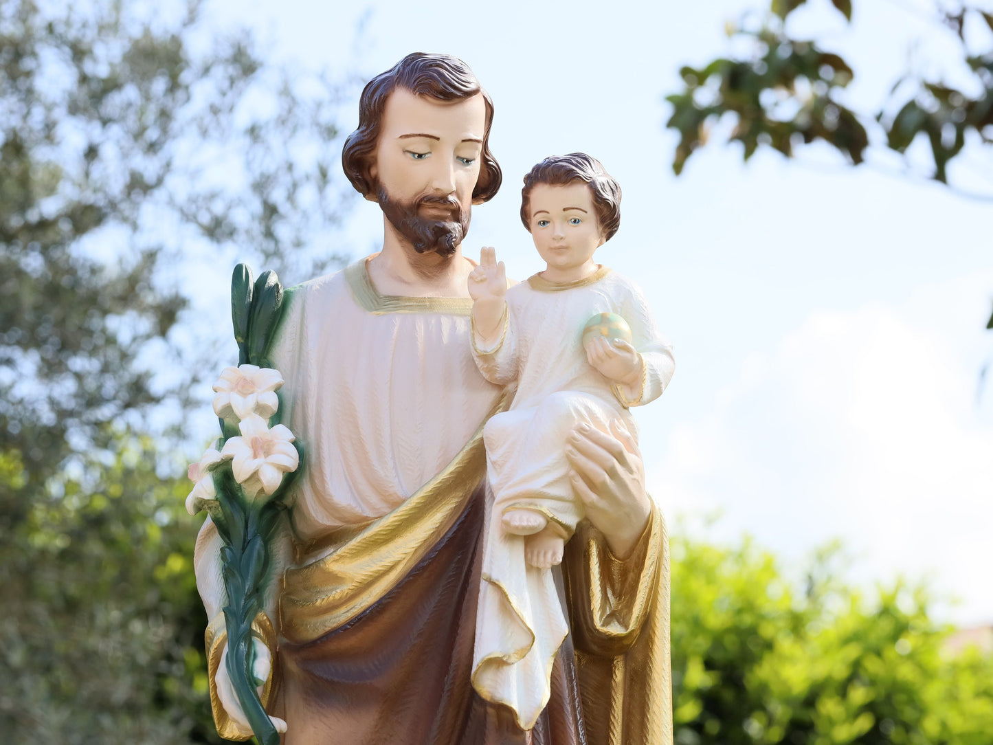 Gran estatua de San José, estatua de San José y el Niño Jesús de 90 cm, estatua de jardín de San José de 35 pulgadas, estatua del altar del hogar, estatua del santo católico