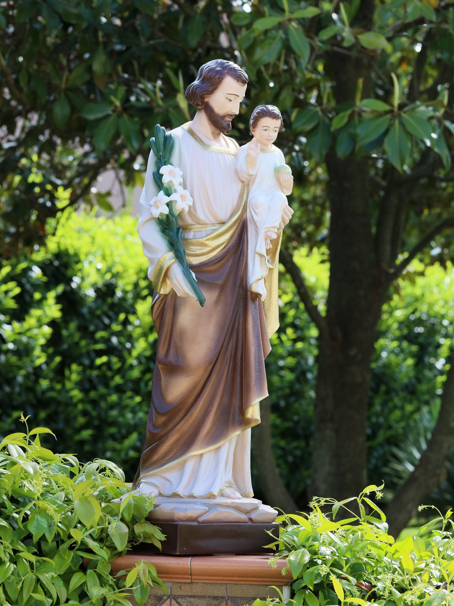 Gran estatua de San José, estatua de San José y el Niño Jesús de 90 cm, estatua de jardín de San José de 35 pulgadas, estatua del altar del hogar, estatua del santo católico