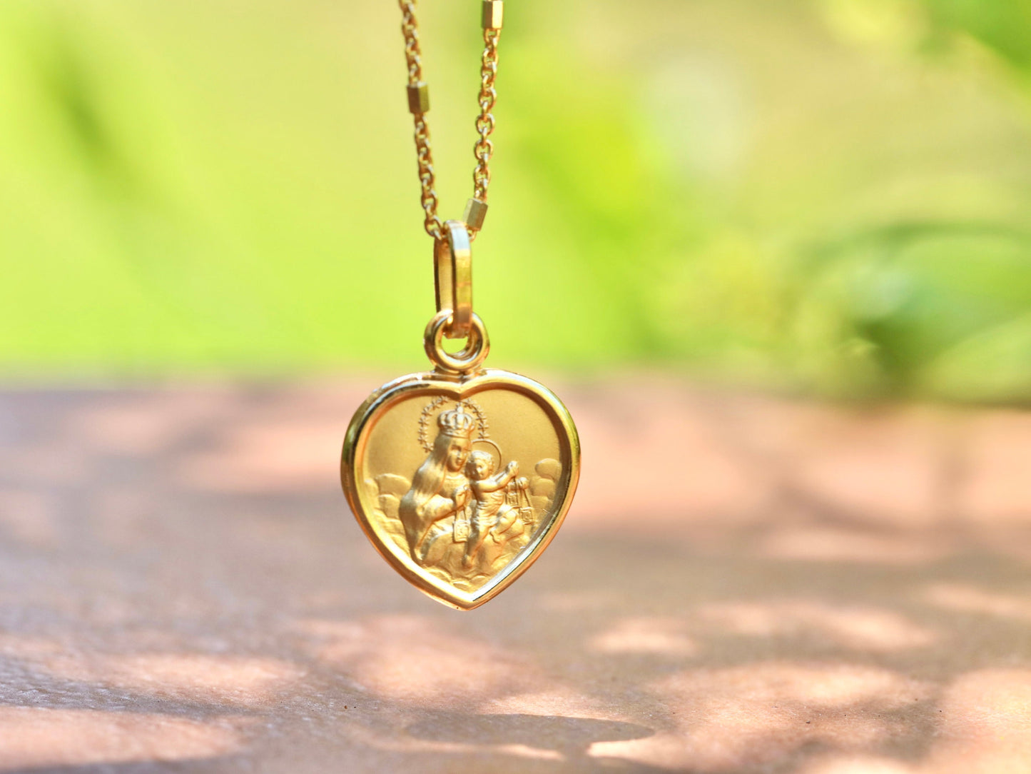 Gold Scapular medal, sterling silver 925 with 18 k gold plating, heart shaped scapular medal, scapular medal for women,