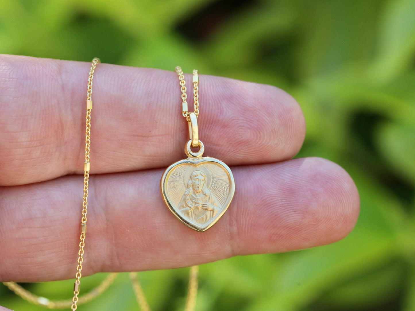 Gold Scapular medal, sterling silver 925 with 18 k gold plating, heart shaped scapular medal, scapular medal for women,