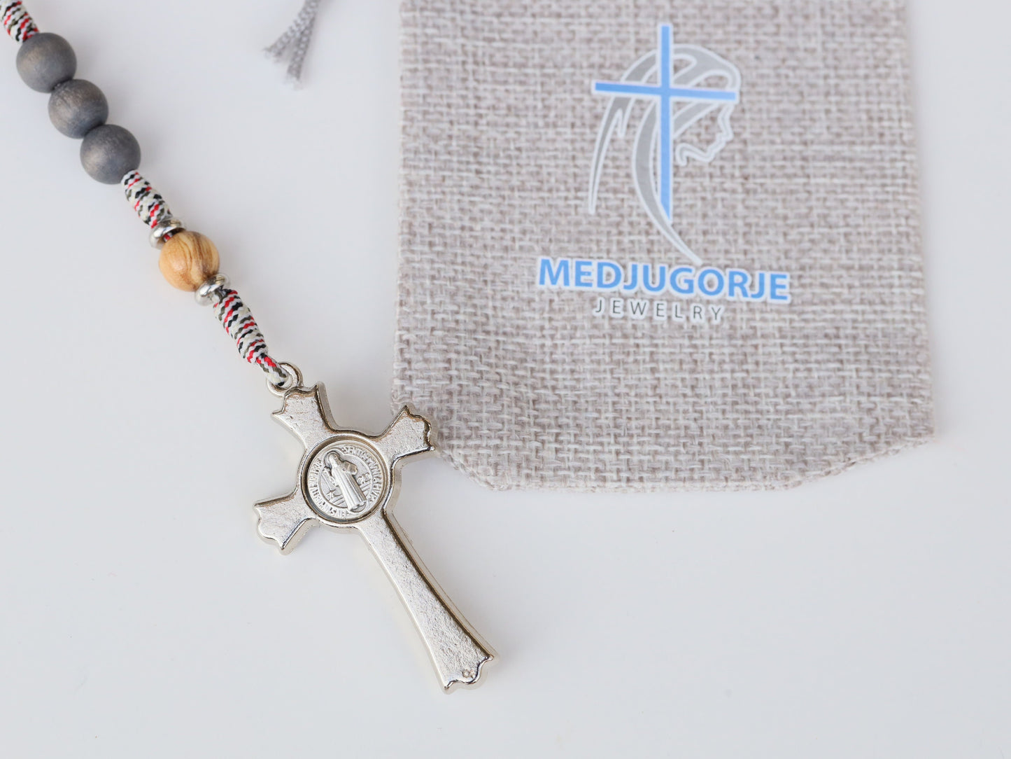 Rosario Parcord, rosario de madera hecho a mano, cruz de San Benito y rosario de la Medalla Milagrosa, pequeño rosario guerrero Paracord, regalo de rosario para el hombre