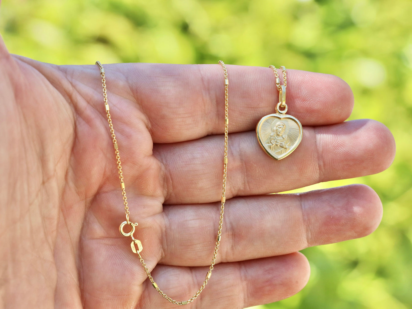 Gold Scapular medal, sterling silver 925 with 18 k gold plating, heart shaped scapular medal, scapular medal for women,