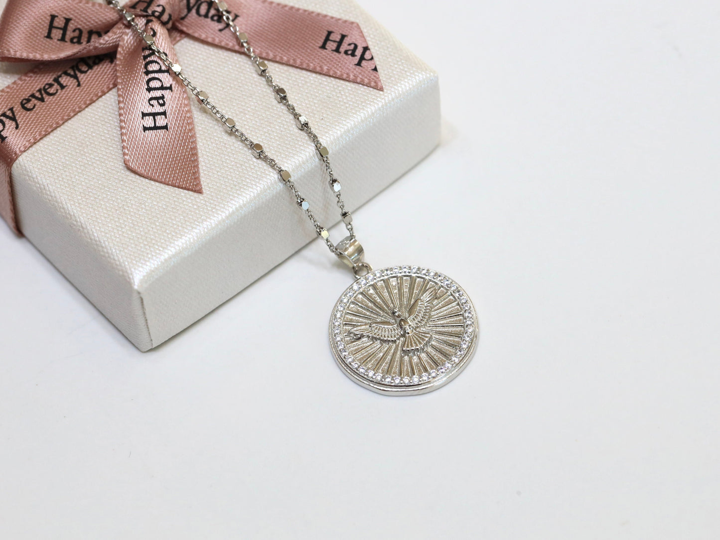 Colgante Espíritu Santo de 20 mm, colgante de plata de ley 925, medalla redonda de la Paloma del Espíritu Santo, medalla de santo católico, regalo para mujeres católicas