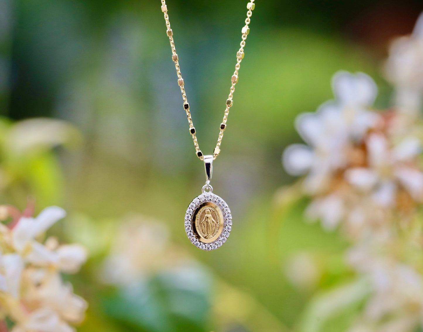 Dainty Miraculous Medal, Sterling Silver 925 Miraculous Medal, clear cubic zirconium miraculous medal pendant,minimalist pendant for teenage