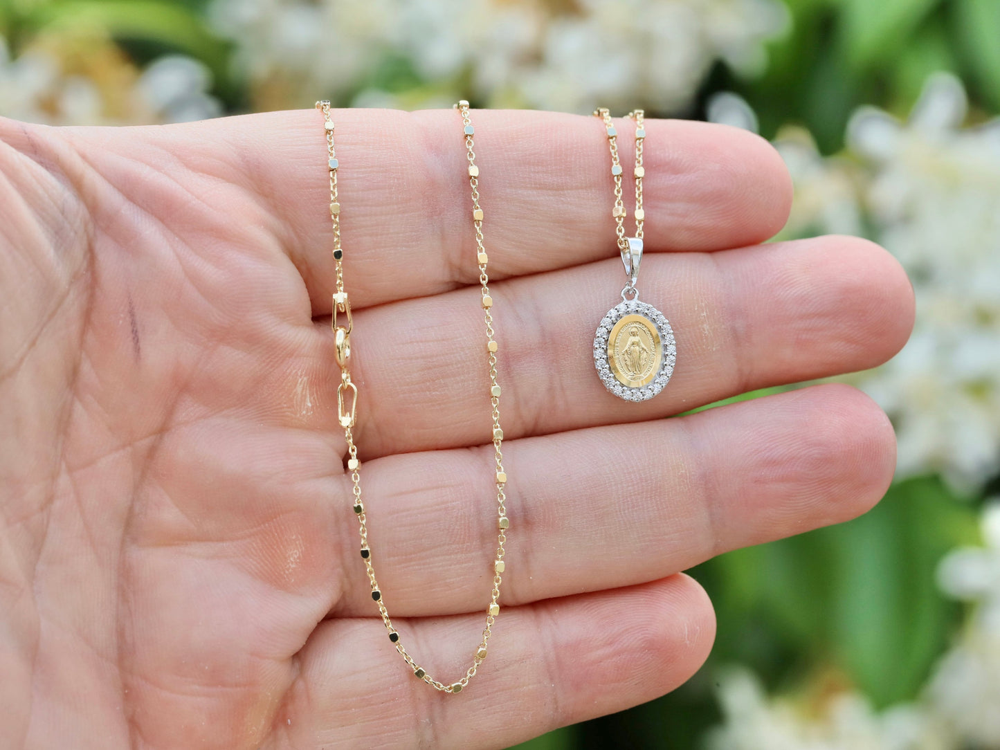 Dainty Miraculous Medal, Sterling Silver 925 Miraculous Medal, clear cubic zirconium miraculous medal pendant,minimalist pendant for teenage