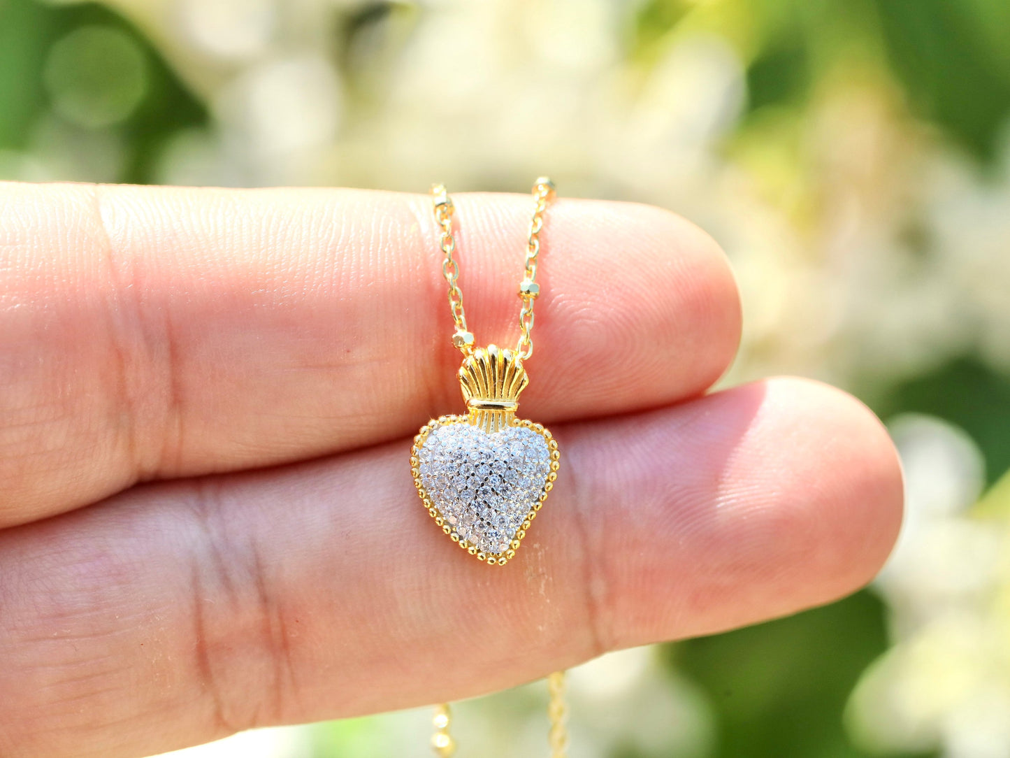 Conjunto de joyas Sagrado Corazón, collar y pendientes de plata de primera ley Sagrado Corazón, conjunto de joyas para mujer, regalo para esposa, conjunto chapado en oro de 18 kt