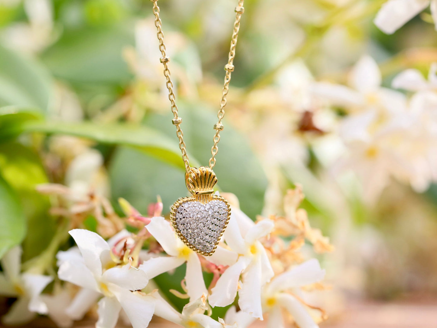 Conjunto de joyas Sagrado Corazón, collar y pendientes de plata de primera ley Sagrado Corazón, conjunto de joyas para mujer, regalo para esposa, conjunto chapado en oro de 18 kt