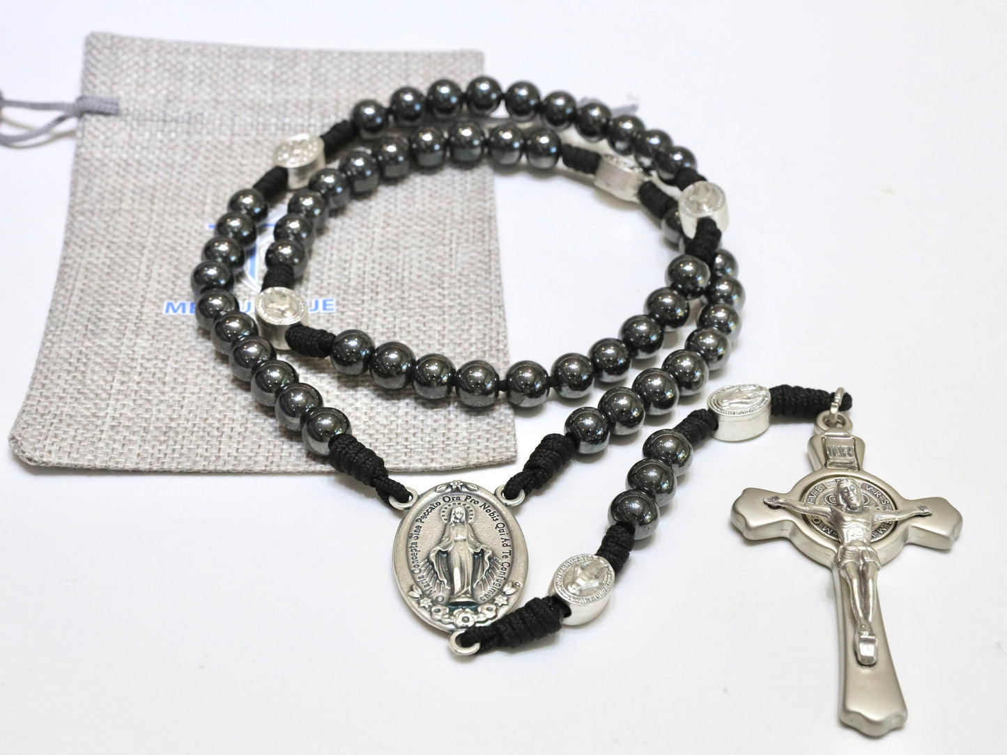 Rosario negro grande, rosario Paracord para hombre, rosario crucifijo de San Benito con Medalla Milagrosa, rosario católico tradicional, regalo de rosario