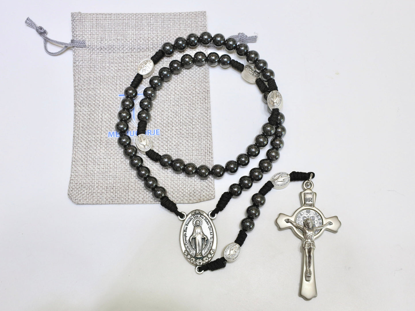 Rosario negro grande, rosario Paracord para hombre, rosario crucifijo de San Benito con Medalla Milagrosa, rosario católico tradicional, regalo de rosario