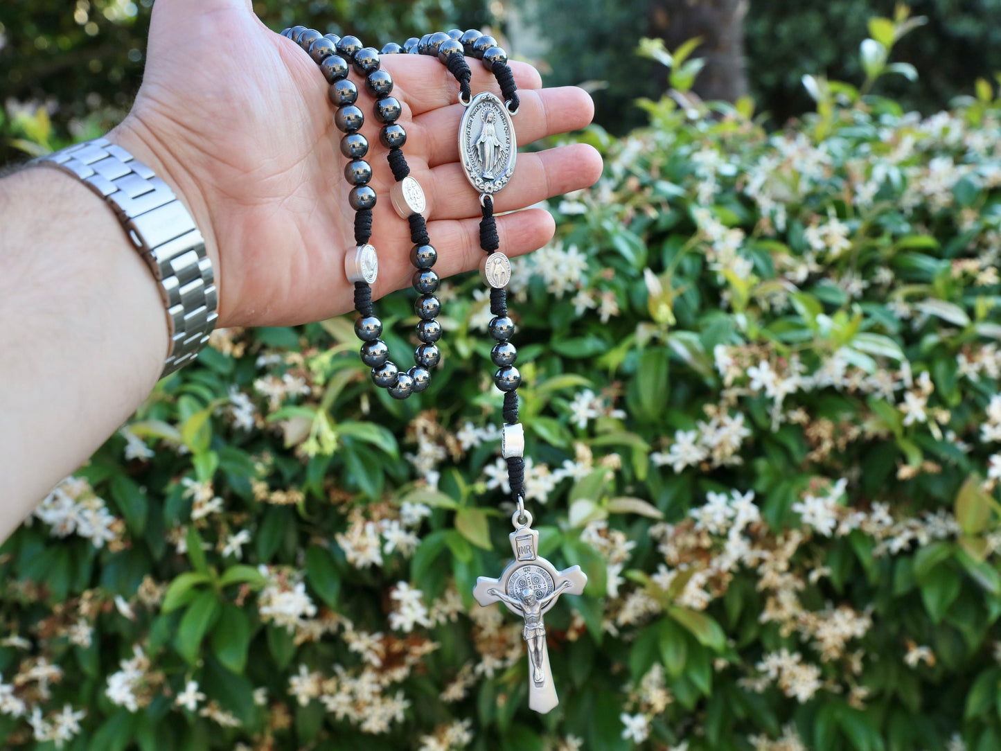 Rosario negro grande, rosario Paracord para hombre, rosario crucifijo de San Benito con Medalla Milagrosa, rosario católico tradicional, regalo de rosario