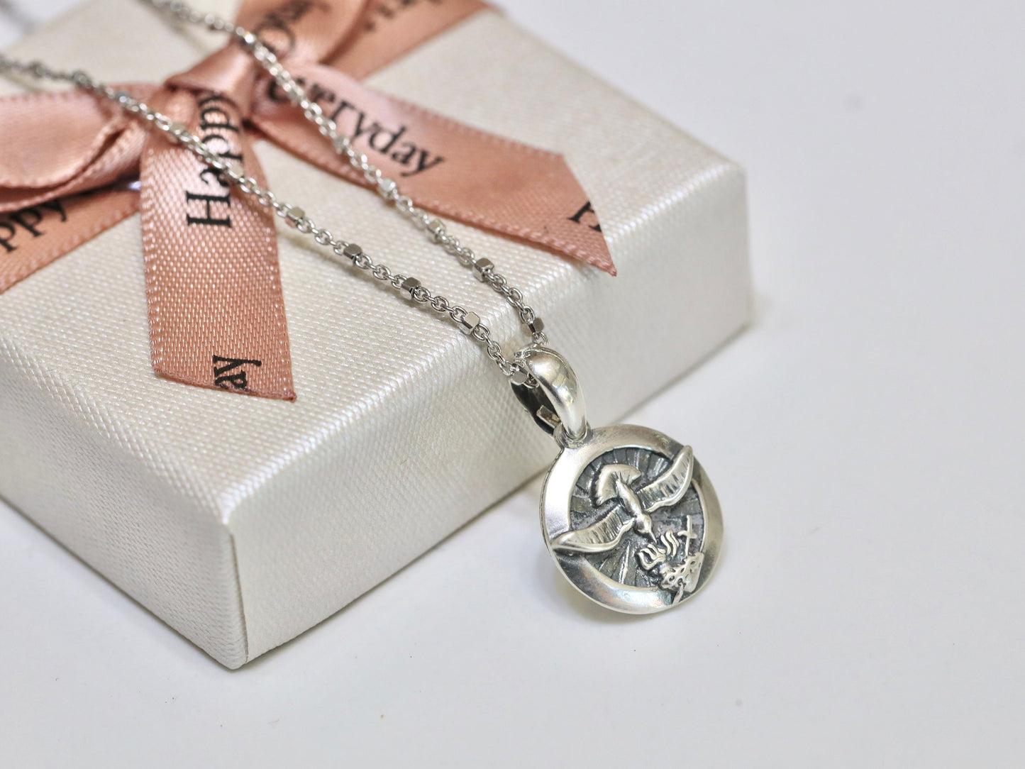 Holy Spirit and Immaculate Heart of Mary pendant, sterling silver 925 round pendant, necklace pendant for catholic women, vintage pendant