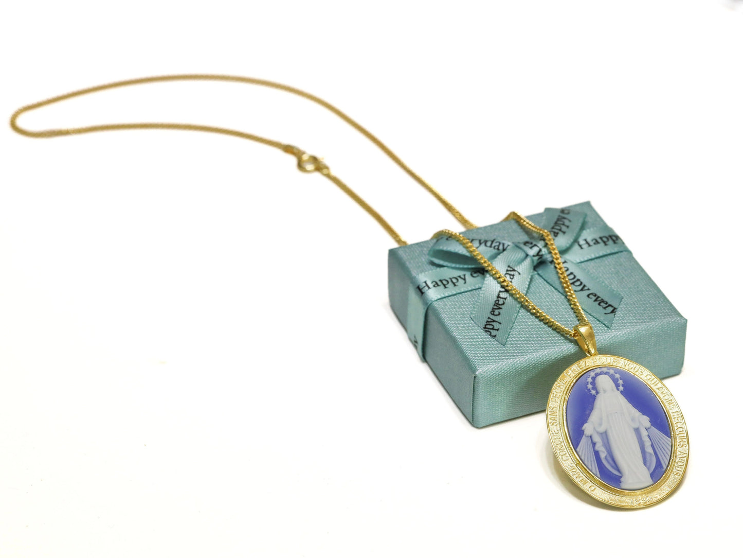 Medalla Milagrosa Grande, plata de primera ley 925, medalla bañada en oro de 18 kt, medalla religiosa para mujer católica, colgante Medalla Milagrosa de gran tamaño