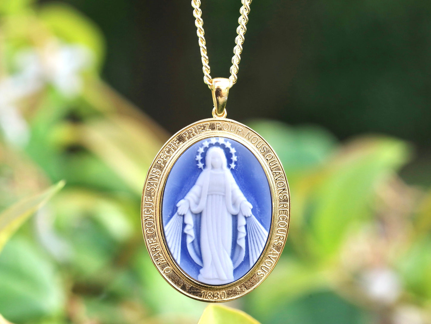 Medalla Milagrosa Grande, plata de primera ley 925, medalla bañada en oro de 18 kt, medalla religiosa para mujer católica, colgante Medalla Milagrosa de gran tamaño