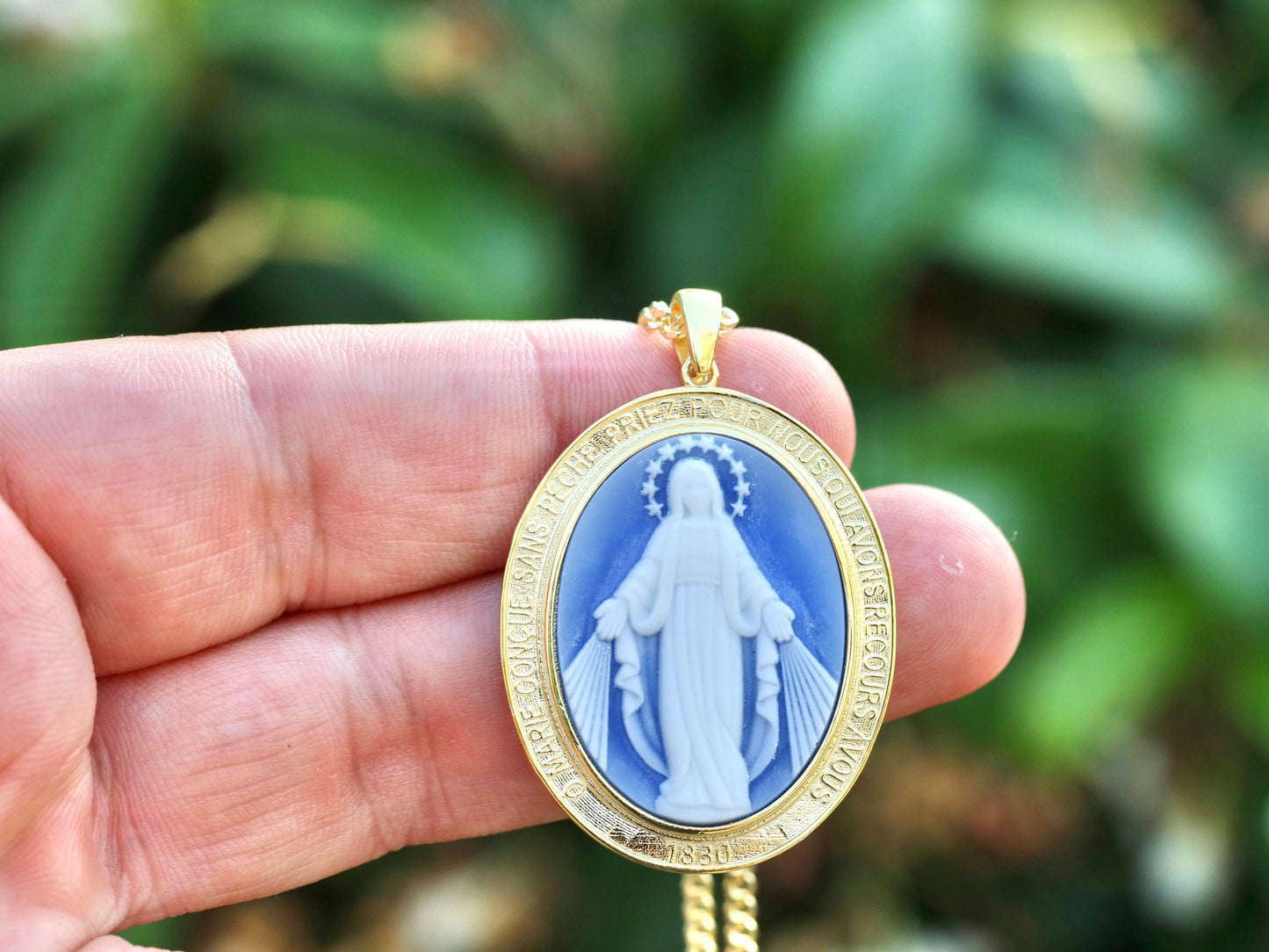 Medalla Milagrosa Grande, plata de primera ley 925, medalla bañada en oro de 18 kt, medalla religiosa para mujer católica, colgante Medalla Milagrosa de gran tamaño