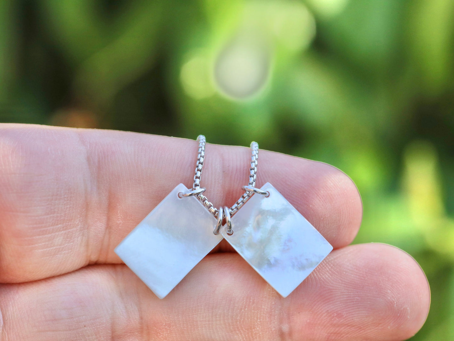 Green Scapular Mother of Pearl Necklace - Immaculate Heart of Mary and Our Lady of Grace - 18-Inch Sterling Silver