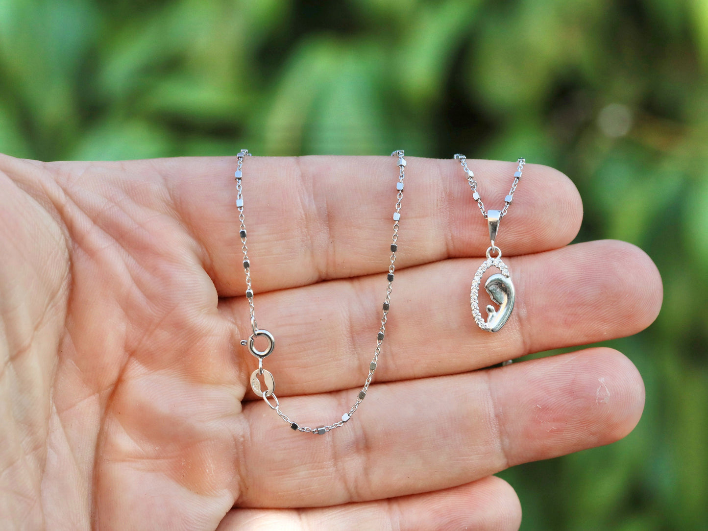 Minimalist medal of Our Lady, Virgin Mary miniature pendant, Our Lady dainty sterling silver pendant with cubic zirconium,catholic necklace