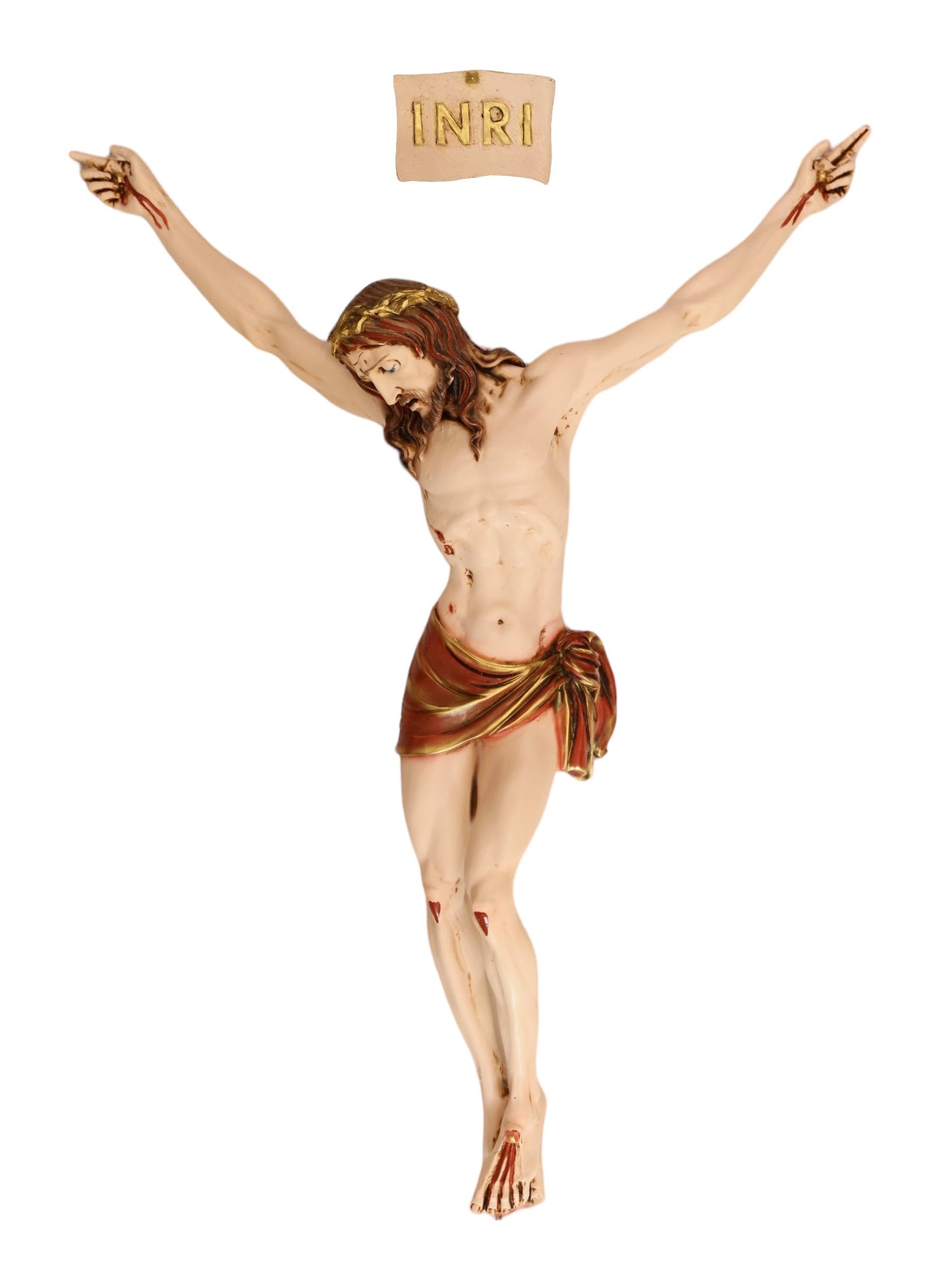 Crucifijo de pared de Jesucristo pintado a mano - Mezcla de resina de mármol - 78x55 cm - Decoración de la capilla del hogar, gran cuerpo de Jesucristo para el altar del hogar