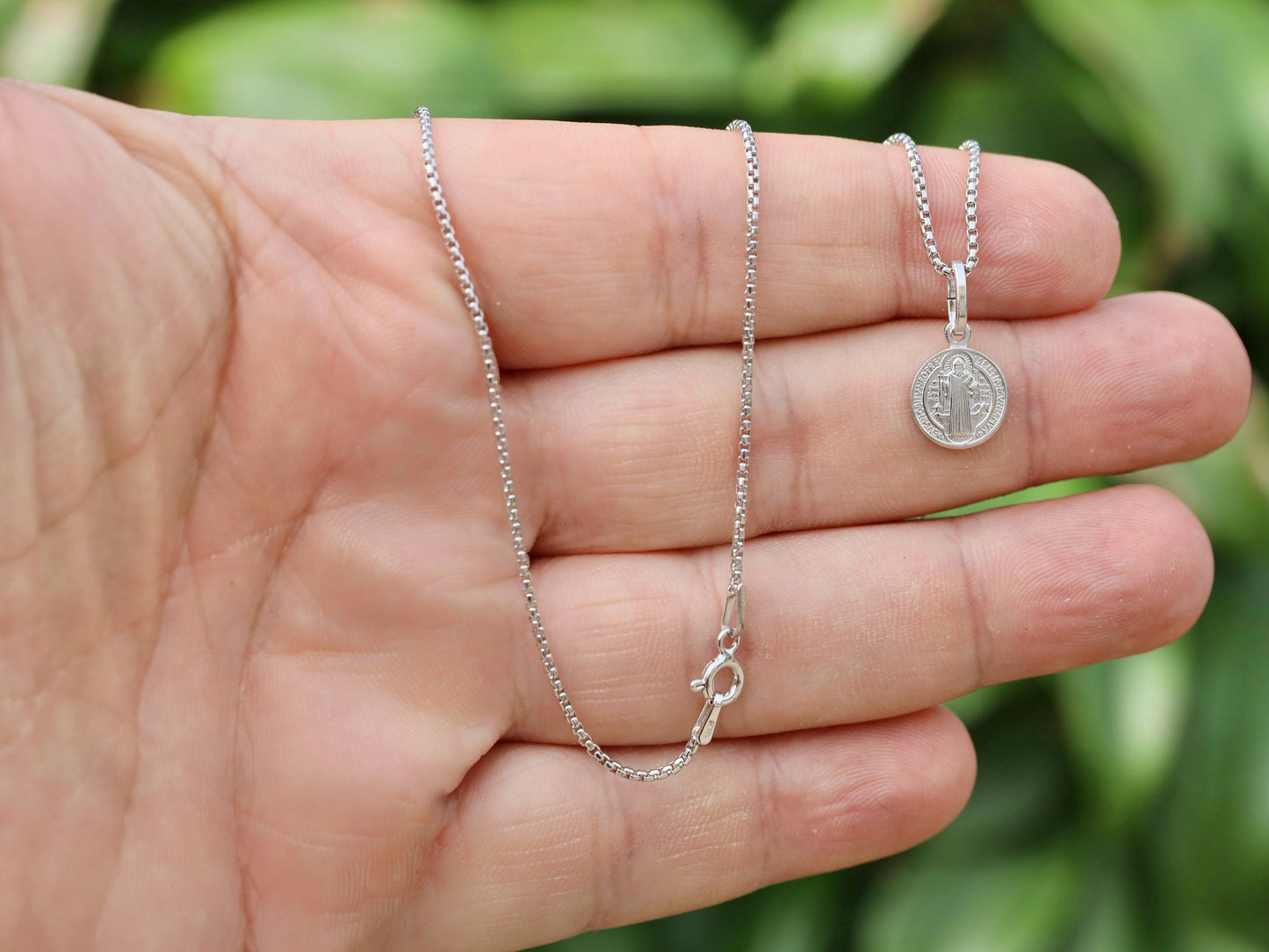 Miniature 10mm simple St. Benedict Sterling Silver Pendant | Rhodium Plated | Kids & Adults | Optional only medal, 18" or 20" Chain