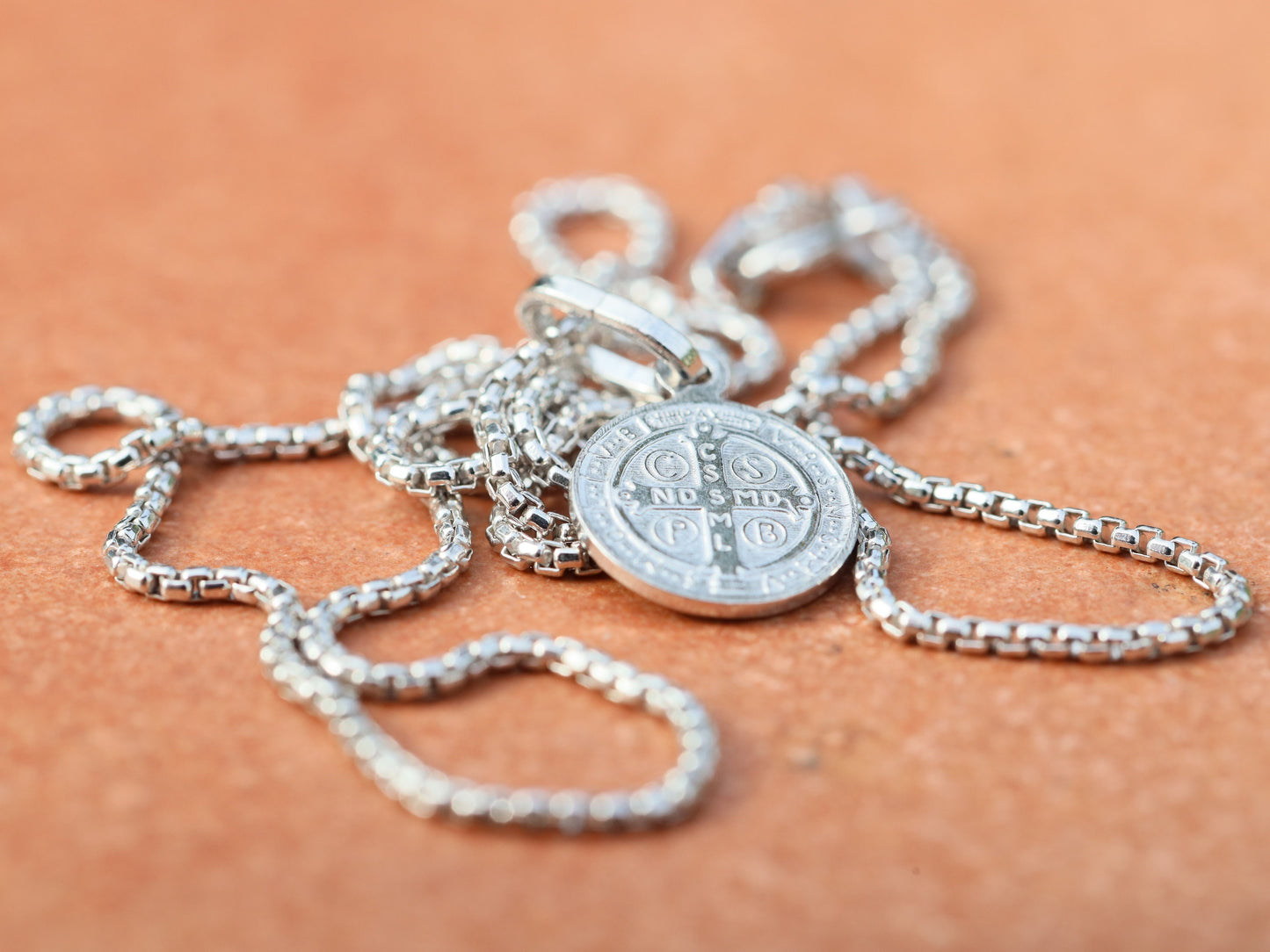 Miniature 10mm simple St. Benedict Sterling Silver Pendant | Rhodium Plated | Kids & Adults | Optional only medal, 18" or 20" Chain