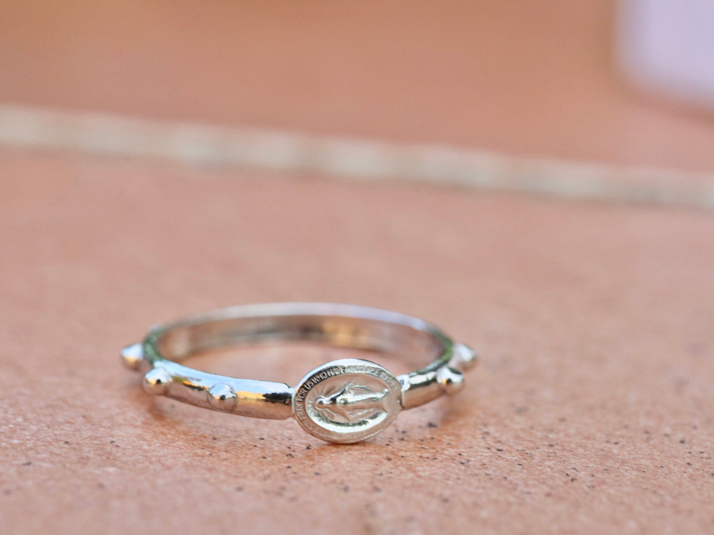 Anillo de rosario de la Medalla Milagrosa, anillo de rosario de plata, cuentas de rosario de la Medalla Milagrosa, anillo de rosario para dama, anillo de rosario femenino, cuentas de anillo de rosario