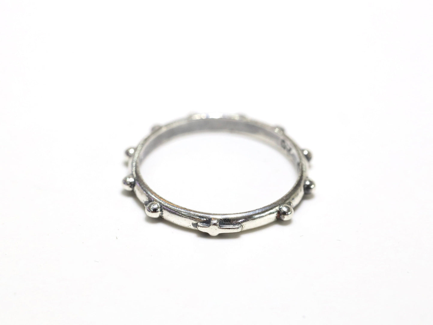 Anillo de rosario simple de plata de primera ley, anillo cruzado con rosario de una década, anillo de rosario de plata oxidada 925 para hombre o mujer, anillo de oración unisex
