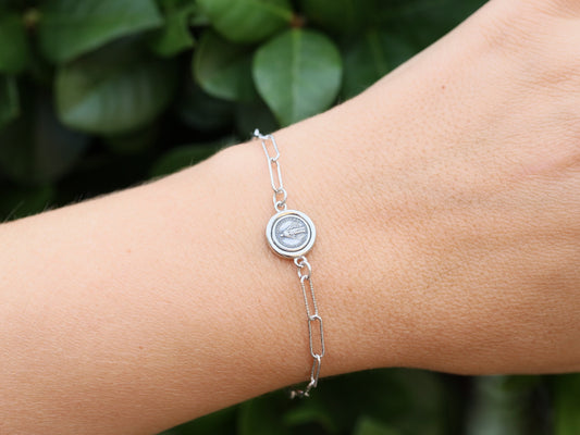 PEPERCLIP Miraculous medal, sterling silver 925, cable bracelet with Our Lady of Grace, gift for women or teenage girl,  catholic bracelet