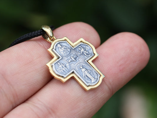 Four way cross, sterling silver 925 4 way cross, cross for man, vintage looking cross for man, catholic cross necklace, gold plated cross