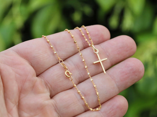 Miniature cross necklace, tiny cross pendant for teenage, sterling silver 18 k gold plated cross, minimalist style cross for girls,