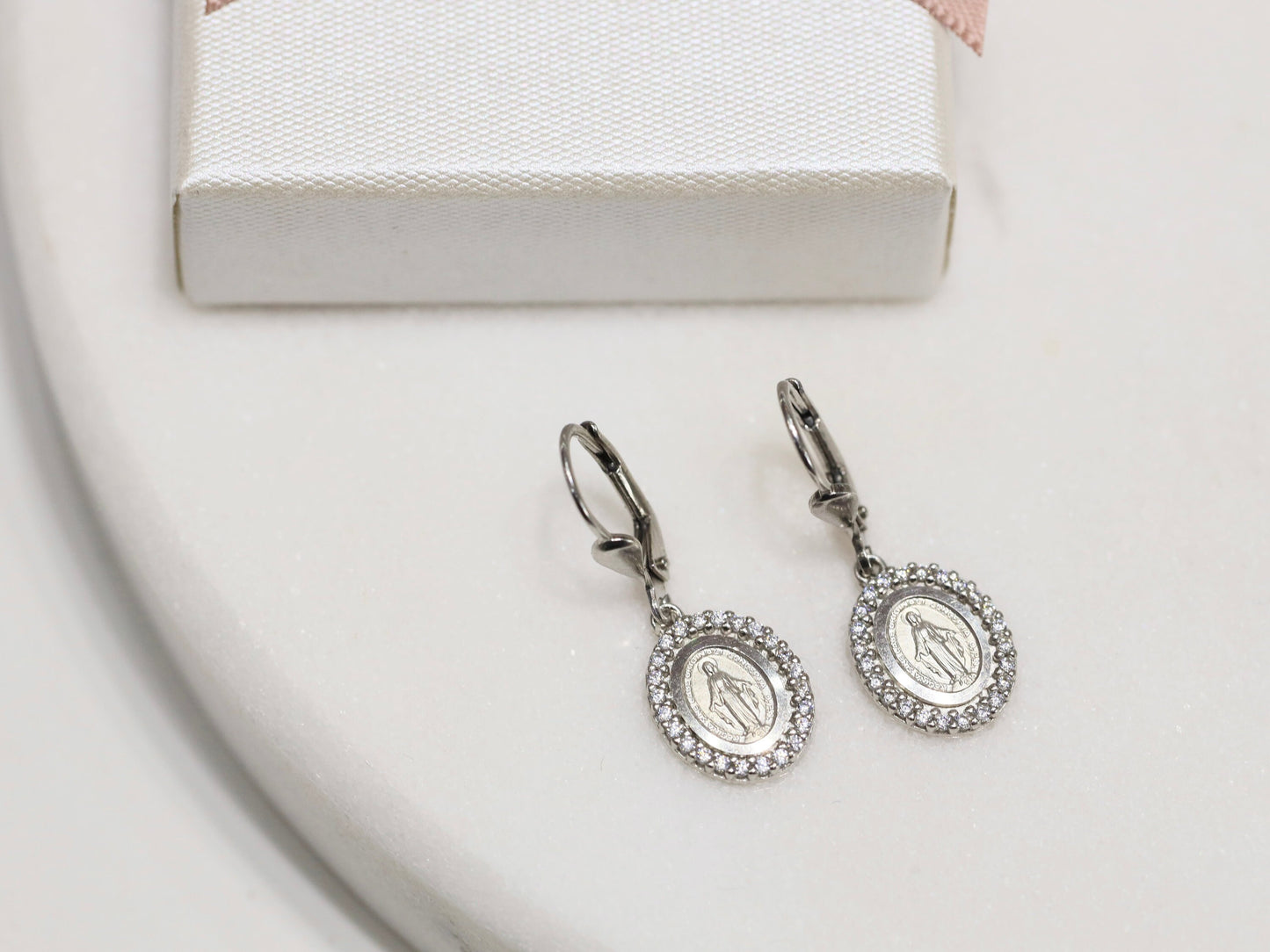 Dainty Miraculous Medal Earrings - Minted with High Level of Detail - Ideal Communion or Birthday Gift