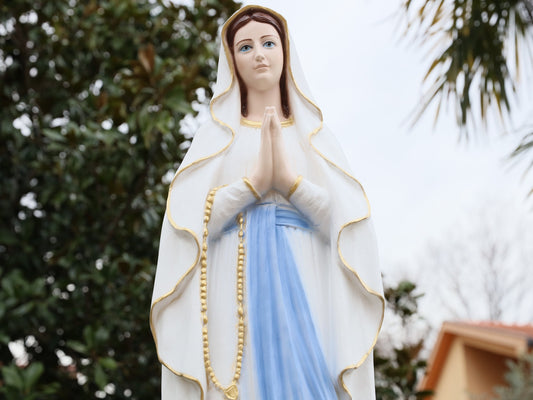 Graceful Virgin Mary of Lourdes Statue - 110 cm / 43.3 inch, marble powder-resin casted statue of Virgin Mary, large statue of Our Lady