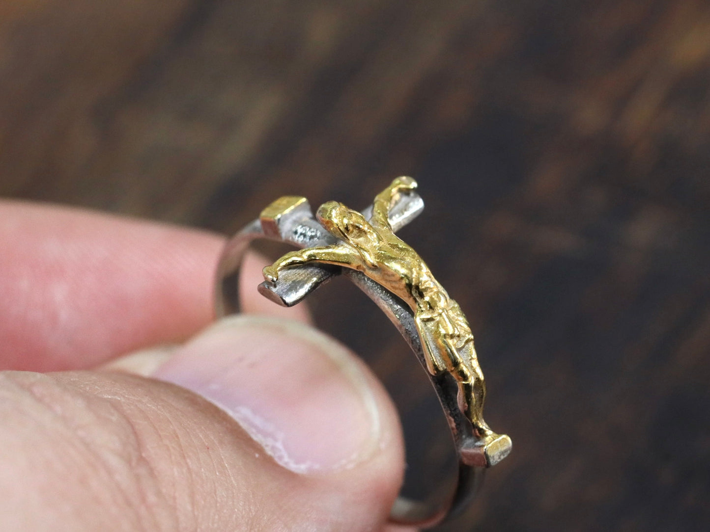 925 Silver Jesus INRI Ring | Non-Tarnish Rhodium & Gold Plated | Catholic Gift for Men or Women