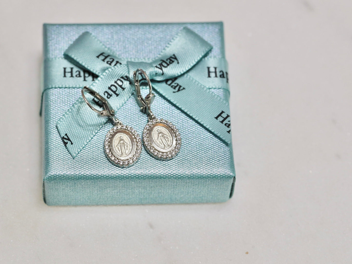 Dainty Miraculous Medal Earrings - Minted with High Level of Detail - Ideal Communion or Birthday Gift