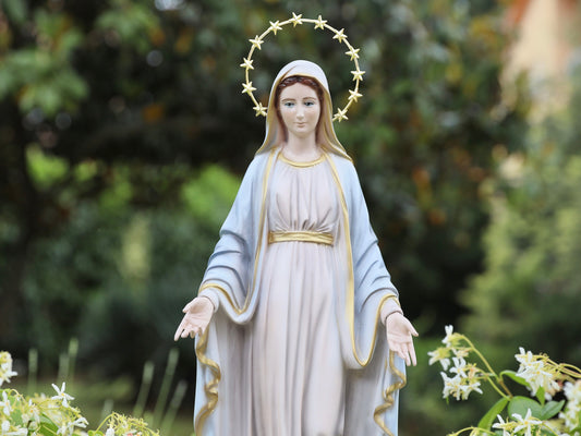 Our Lady of Grace casted marble powder statue, Our Lady  19,5 inch statue , Virgin Mary statue hand painted, 50 cm statue, home altar statue