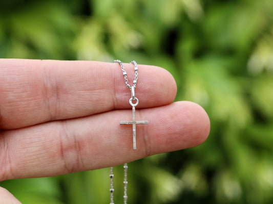 Miniature silver cross pendant, dainty cross necklace, minimalist sterling silver 925 cross, cross for teenage catholic girl, simple cross