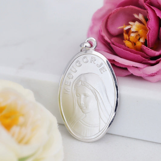 Medjugorje Medal, Queen of Peace pendant, Virgin Mary pendant, Our Lady of Medjugorje medal, sterling silver 925 medal, Mother Mary pendant