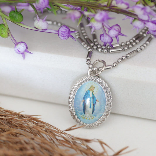 Silver Miraculous Medal necklace, silver plated Immaculate Conception necklace, Our Lady Silver Pendant fo woman, Medjugorje silver necklace