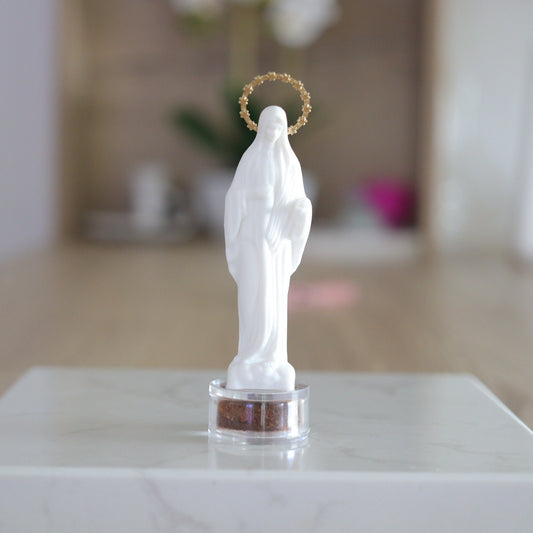 Medjugorje statue, Our lady of Medjugorje  statue, Virgin Mary statue with soil from Apparition Hill, Queen of Peace statue with relic soil