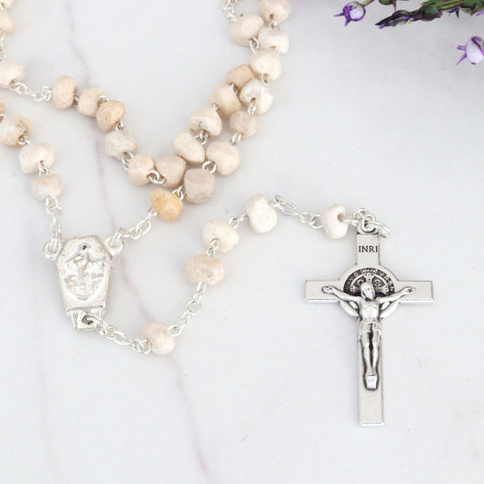 Medjugorje stone rosary with second class relic,rosary beads with soil,hand made rosary with stones from Medjugorje Apparition Hill