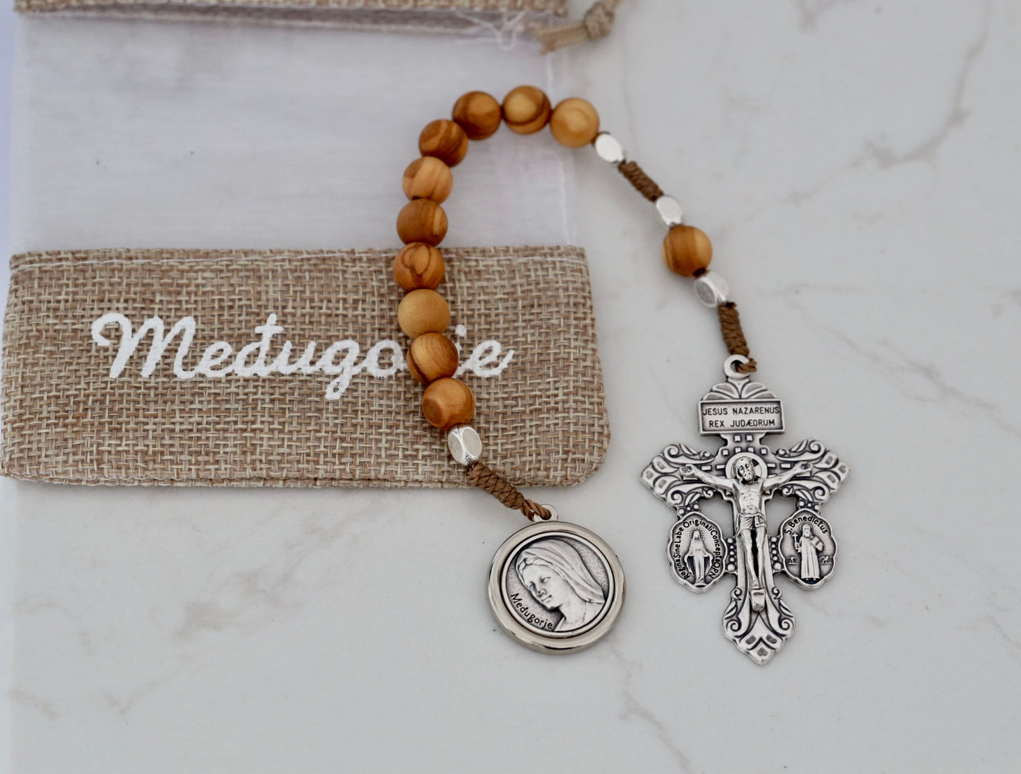 Pardon cross rosary, one decade rosary beads, Saint Benedict one decade rosary beads, wooden rosary beads from Medjugorje, pocket rosary