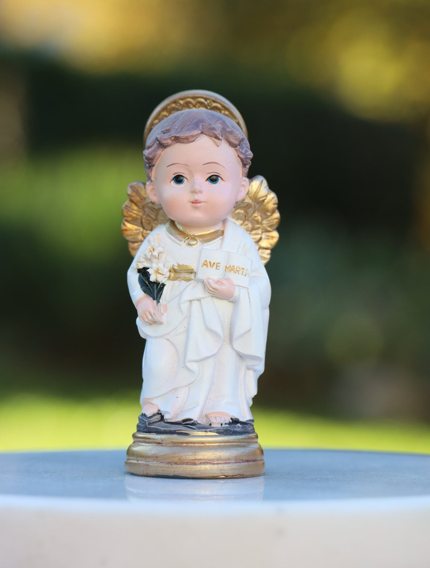 Saint Gabriel miniature statue, archangel Gabriel baby collection statue, resin 4 inch statue of Saint Gabriel, Medjugorje angel statue