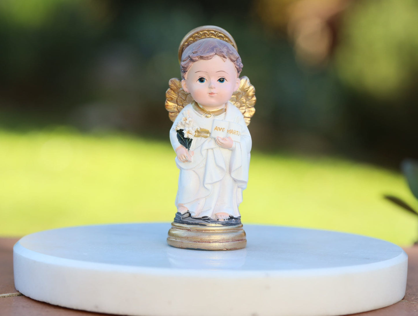 Saint Gabriel miniature statue, archangel Gabriel baby collection statue, resin 4 inch statue of Saint Gabriel, Medjugorje angel statue