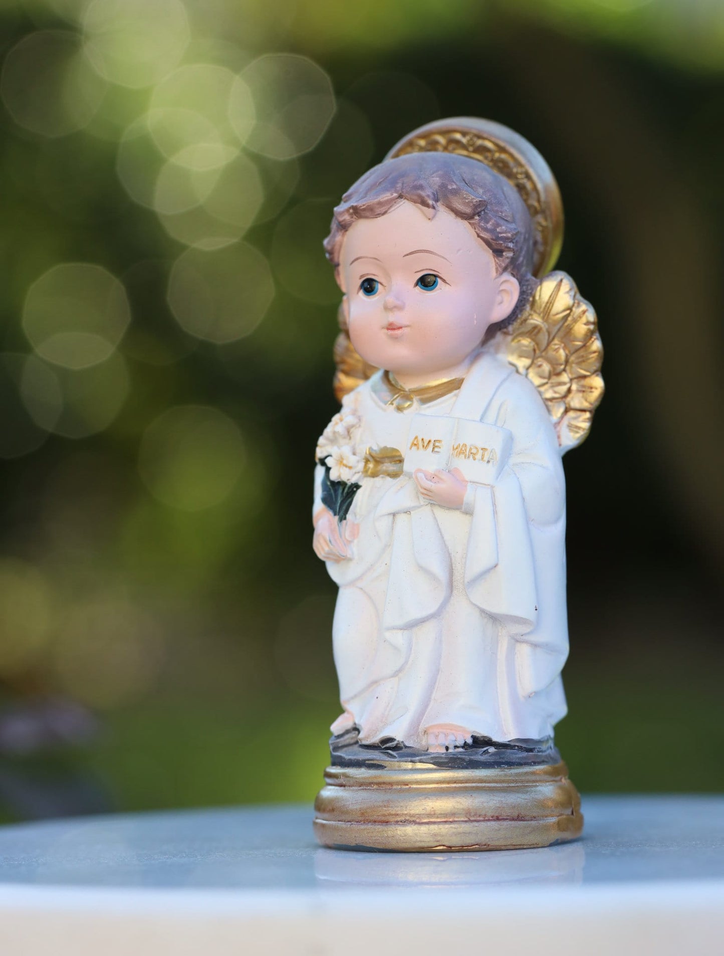 Saint Gabriel miniature statue, archangel Gabriel baby collection statue, resin 4 inch statue of Saint Gabriel, Medjugorje angel statue