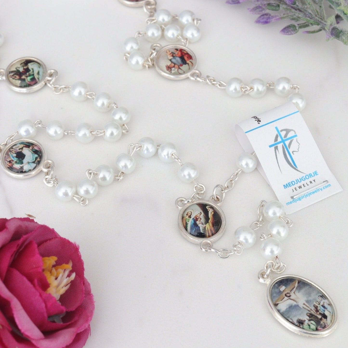 Rosary of the Seven Sorrows of Mary, white pearl rosary beads, beaded rosary , catholic rosary, sorrowful rosary beads,  our lady of sorrows