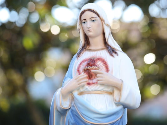 Immaculate Heart of Mary statue, outdoor statue of Virgin Mary, 25 inch statue of Our Lady, Medjugorje Sacred Heart statue in marble powder