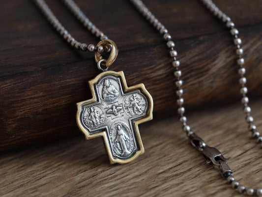 Sterling silver four way cross, 4 way cross pendant, cross for man necklace , scapular cross, Miraculous medal, Our Lady of Mt Carmel cross