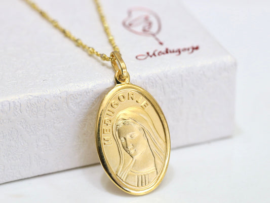 Large Queen of Peace pendant, Queen of Peace necklace, 18 k gold plated , Virgin Mary necklace, sterling silver 925, pendant for women