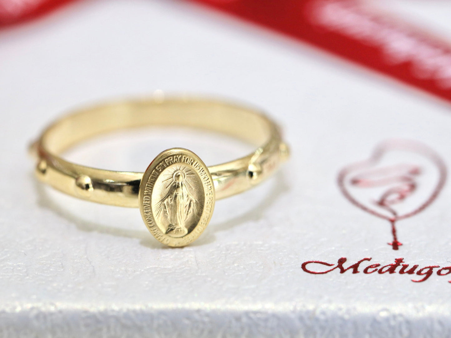 Miraculous medal ring, rosary ring,18 k gold plated sterling silver 925 ring, Our Lady rosary ring, Virgin Mary ring, dainty minimalist ring