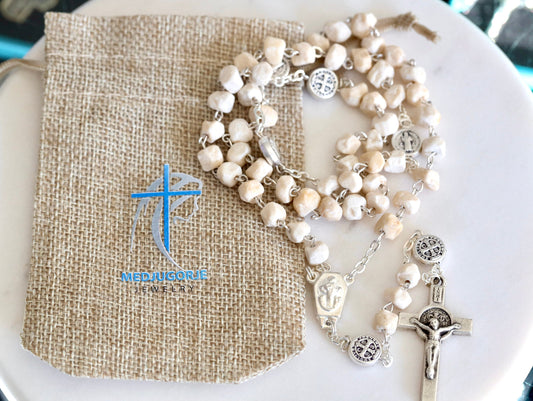 Stone rosary, Medjugorje rosary,Medjugorje rocks rosary,St Benedict cross,rosary with soil from Apparition Hill,Queen of Peace rosary beads