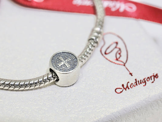 St Benedict bracelet charm, Pandora compatible charm , moments charm sterling silver 925 charm, Saint Benedict cross bracelet pendant